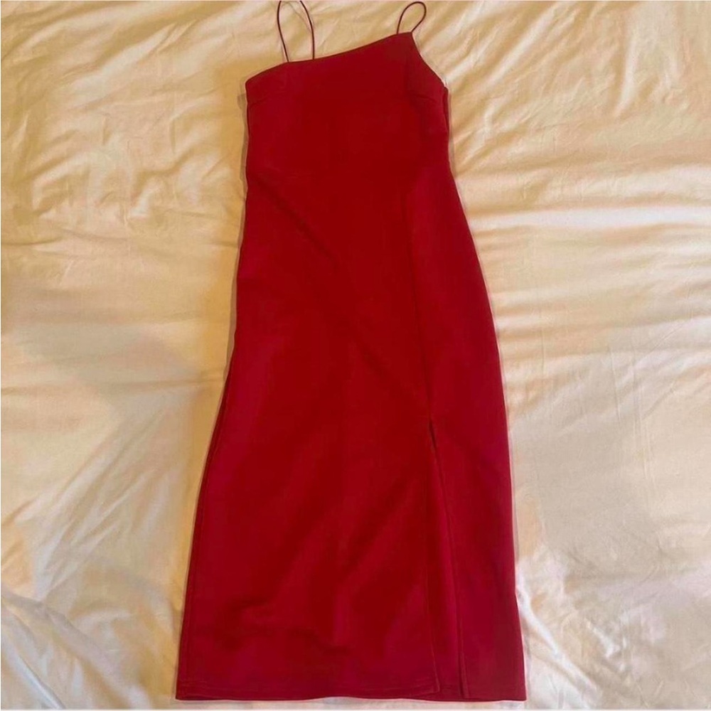 Red Women's Spaghetti Straps Split Hem Midi Dress (s)